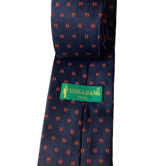 SINASABANG Dark Blue With Red 100% Silk Mens Neck Tie - Picture 5 of 5